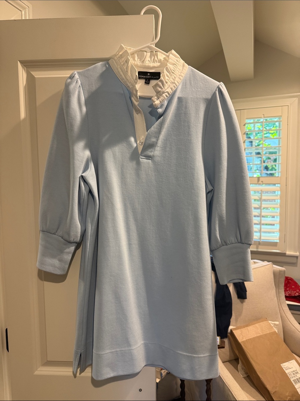 Tuckernuck Light Blue Mini Dress with Cream Ruffle Collar